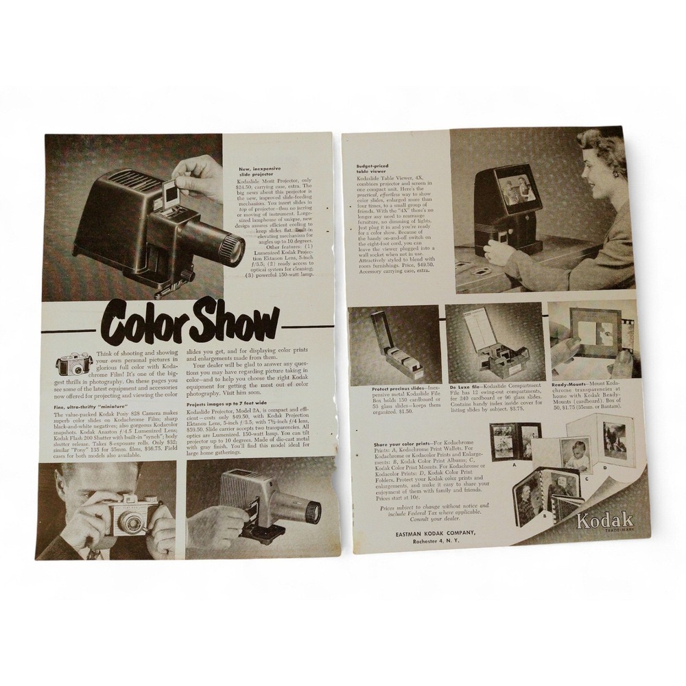 1951 Kodak Kodaslide Projector Print Ad Slide Viewer II Tray Film Accessory 2pg